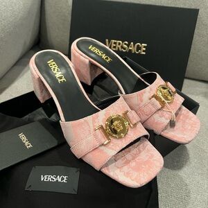 New Versace Medusa Pink Jacquard Heels